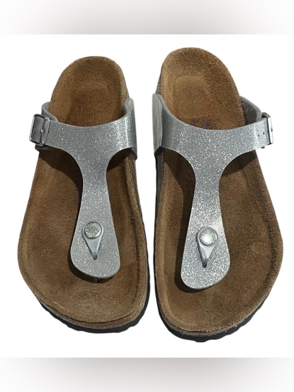 Birkenstock Gizeh Silver Sandals Size 37 US 6 6.5 Light Wear Excellent Sole